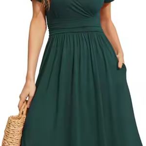 Vestido Midi de Lino 100% Ecológico, Estilo Bohemio, Casual y Elegante para Mujer, Cuello en V, Cintura Elástica, Talla XL - Product Image 2