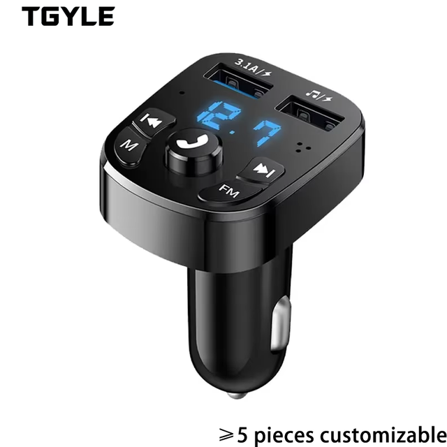 Car Mp3 Player Dual USB Fast Charger for 5.0 FM Receiver/Transmitter Blue Digital Display Cyberpunk Design USB Flash Car