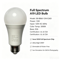 Ampoule LED à spectre complet Seoul CRI97, dimmable, sans scintillement, 120V E26, respectueuse des yeux, pour la photographie et les troubles affectifs saisoniers (SAD)