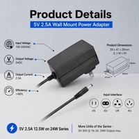 Alimentation électrique AC/DC 5V 2500mA à montage mural pour guirlandes lumineuses LED, concentrateur USB, haut-parleur, routeur, fontaine, caméra IP, adaptateur secteur 5V 2.5A