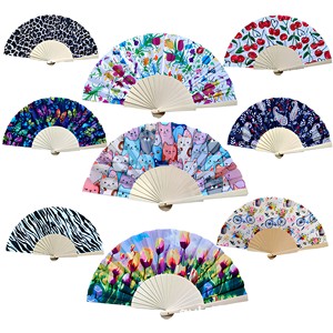 Éventail pliant en bois espagnol fait main de style européen de 23 cm, motif lotus, avec design d'art populaire peint, idéal pour mariage et anniversaire - Vente chaude - Product Image 1