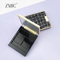 Boîte à bijoux de luxe en cuir noir avec logo doré personnalisé emballage de palette de fards à paupières miroir 6 couleurs 6 pan