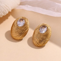 Boucles d'oreilles clous ovales Dreamshow en zircon brillant plaqué or en acier inoxydable – Nouveaux produits estivaux très prisés