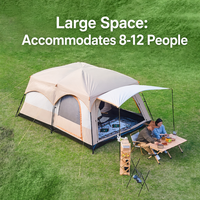 Tente de glamping 2 chambres 1 salon pour famille, extérieur, double couche, quatre saisons, imperméable, coupe-vent, polyester 210T