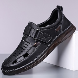 Men's Hollowed Out Breathable Leather <b>Clogs</b> Slip On Casual Shoes Brown 9982 - Product Image 2