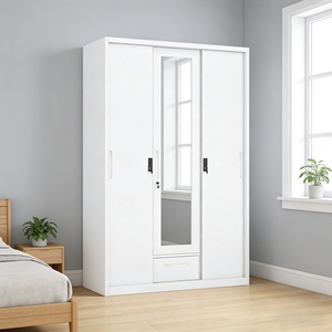 <span class=keywords><strong>Armario</strong></span> de Acero Corredizo de 3 Puertas <span class=keywords><strong>con</strong></span> Patrón Impreso, <span class=keywords><strong>Espejo</strong></span> y Barra Colgante Ajustable para Organización de Ropa - Product Image 1