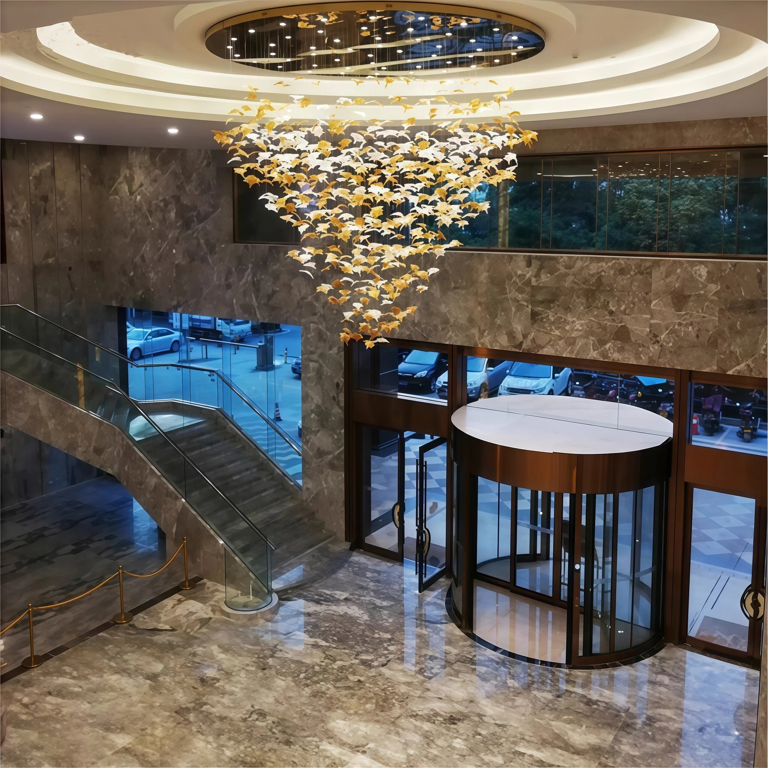 JYLIGHTING Modern Luxurious Hotel Project Lighting Large Lobby Banquet Hall Maple Leaf Glass Customized Led Chandelier