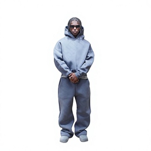 Survêtement gris à capuche pour homme, manches longues, décontracté, 100 % coton biologique, léger, coupe-vent, couleur unie, poches latérales, élastique - Product Image 1