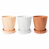 Geometrischer Spiral-Facetten-Blumentopf mit Untersetzer Set Pfirsichrosa Diamantschliff Kunststoff Dekorativer Pflanzentopf für Sukkulenten Kakteen Wohndekor