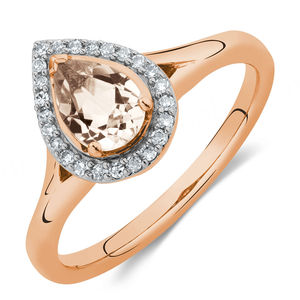 <b>Vintage</b> Round Cut Morganite Engagement <b>Ring</b> with Diamond Rose <b>Gold</b> Plated Silver Wedding & Party Jewelry - Product Image 5