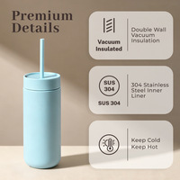 Gobelet isotherme en acier inoxydable de 16 oz, réutilisable, compatible avec les porte-gobelets de voiture, pour les trajets domicile-travail, le bureau et les voyages en voiture