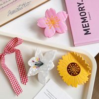Pince à Cheveux en Acétate Forme Fleur de Marguerite Mignonne Printemps-Été, Accessoire pour Filles, Pince à Cheveux Tournesol et Fleur de Cerisier