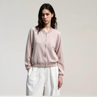 Chaqueta de Béisbol Plisada Rosa Morandi, Elegante y Minimalista, para Mujer, Holgada, con Hombros Caídos, Cierre de Cremallera, Informal, para Oficina