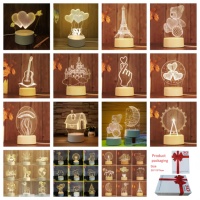 Lampe de nuit LED 3D en acrylique avec télécommande, alimentation USB, base LED, lampe de chevet, changement de couleur, décoration de chambre à coucher, cadeau