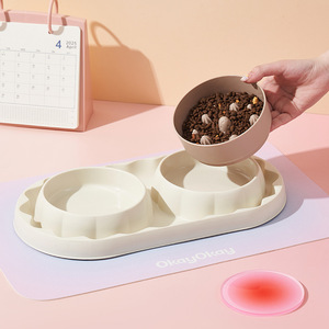 Bol double en acier inoxydable pour animaux de compagnie, chat, chien, alimentation lente, anti-étouffement, antidérapant, résistant aux chutes, forme ovale - Product Image 3