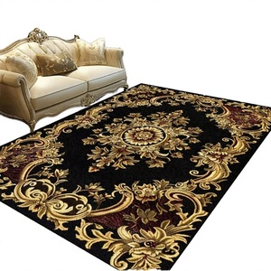 Tapis en polyester noir et or à imprimé floral turc classique pour salon, tapis de zone de canapé, décoration intérieure, chevet, balcon, table de cuisine - Product Image 4