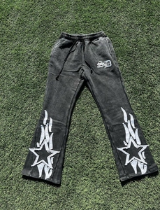 Custom Logo <strong>Tracksuits</strong> Patch Embroidery /distress Embroidery Stone Wash Fleece Lining 100% Cotton Hip Hop <strong>Style</strong> Flared Split - Product Image 4