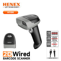 Nouveau scanner de codes-barres filaire HENEX H1100, scanner de codes QR bon marché, fonction d'impression, lecteur 2D 1D, interface USB RS232, 350 lectures/secondes
