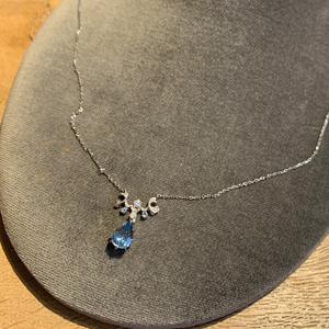 S925 Pure <b>Silver</b> French Retro Court Style Blue Water Droplet <b>Necklace</b> High-End <b>Chains</b> with Niche Temperament - Product Image 4