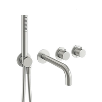 Mitigeur de douche en laiton doré brossé, robinet de douche noir mat à 2 sorties et 2 poignées avec bec de bain et combiné doré