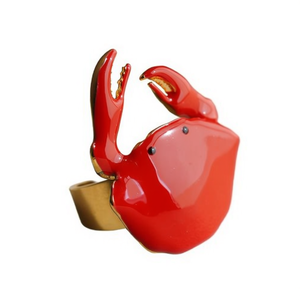 แหวนรูปปูเคลือบสีแดง PVD ชุบทอง 316L สแตนเลสสตีล เครื่องประดับแฟชั่น - Product Image 2