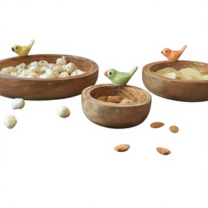 Ensemble de service en bois d'acacia, style vintage, fait main, écologique, compatible lave-vaisselle, bols décoratifs, comptoir poli, pour la maison et les fêtes BS - Product Image 5