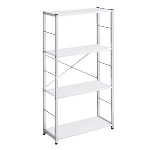 Estantería rectangular de 4 niveles de diseño industrial DB, muebles para sala de estar y oficina en casa en blanco y cromo - Product Image 1