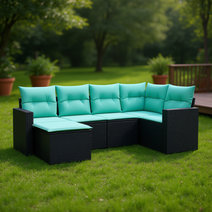 Black Pe Rattan Garden <b>Sofa</b> <b>Set</b> With Cushions Waterproof Outdoor Furniture Contemporary Design - Product Image 2