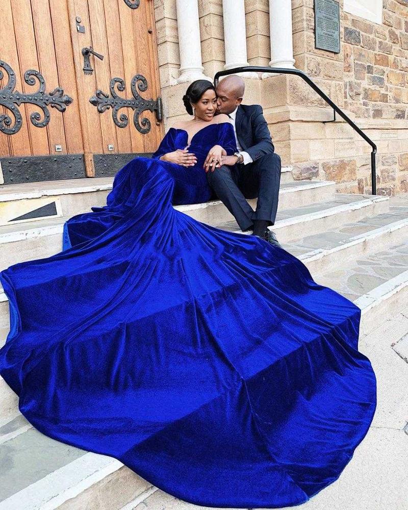 long sleeve blue mermaid dress Royal Blue Unique Neck Long Sleeve Mermaid Sequin Prom Dress