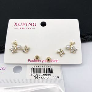 XUPING Jewelry Wholesale 14K Gold Color Plated Fashion Synthetic CZ Women Three Pair Set Ladies Women <strong>Small</strong> <strong>Stud</strong> <strong>Earring</strong> - Product Image 4