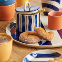 Bocaux de rangement en céramique pour thé, café, sucre, sel et assaisonnements, avec motif rayé cylindrique, pour la cuisine