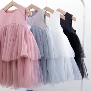Toddler White Tulle Party Dress Kids Frock Girls Dress Tutu Sweet Kids Frock Design Tulle Dress Toddler Pink Color Tiered Forcks