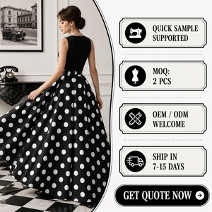 Falda Maxi de <span class=keywords><strong>Mujer</strong></span> con Puntos Blancos y Negros, Cintura Alta, Corte en A, Estilo Retro Vintage, para Citas, Bodas, Fiestas, <span class=keywords><strong>Halloween</strong></span>, Disfraces - Product Image 1