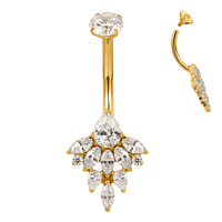 AFTM F136 Titane, Fleur en grappe de zircone cubique (CZ) taille marquise avec zircone cubique (CZ) ronde sertie à griffes, Vente en gros, Boucle d'oreille, Piercing de nombril, Bague pour femme
