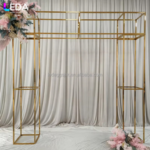 LEDA Wedding Event Party Stage <b>Backdrop</b> Metal Gold Square Arch <b>Backdrop</b> Stainless Steel Flower Balloon <b>Frame</b> Stand - Product Image 1