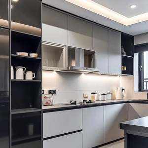 Gabinete personalizado de gama alta Muebles de cocina Estilo moderno Juego completo automático Cocina Gabinete de cocina de PVC blanco para apartamento - Product Image 1