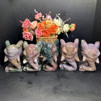 Vente en gros de statues de têtes d'éléphant en jaspe océanique naturel, pierres semi-précieuses polies, artisanat en cristal pour la guérison
