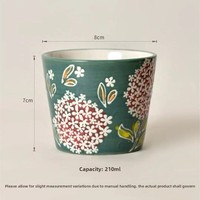 Tasse à café/thé latte à large ouverture, motif Hortensia peint à la main en relief, design rétro créatif, compatible lave-vaisselle
