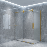 Paroi de douche d'angle Gonho sans cadre en aluminium à bords biseautés avec double verre trempé, design moderne, insonorisée, pour salle de bain d'hôtel