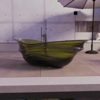 Baignoire autoportante ovale de luxe en résine transparente pure, vert thé, écologique et durable, pour salle de bain intérieure