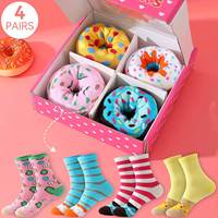 Chaussettes mi-mollet à motif de quatre doubles donuts colorés pour Halloween, Noël, la Saint-Valentin, cadeaux quatre saisons