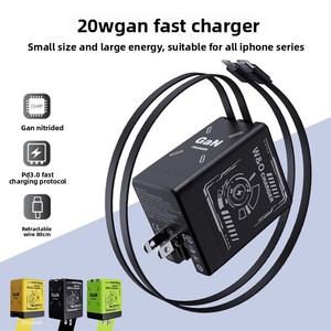 120W 2 in 1 Fast <b>Charger</b> Retractable Foldable USB & Type-<b>C</b> Cables Wall <b>Plug</b> Travel GaN <b>Chargers</b> for Mobile Phone All Smartphones - Product Image 2