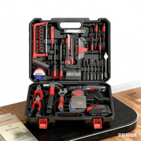 Ensemble d'outils électriques domestiques, perceuse à batterie Li-ion 21V, perceuse à main rechargeable, tournevis électrique multifonction, boîte de rangement en plastique 1