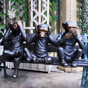 Estatua de Bronce de los <span class=keywords><strong>Tres</strong></span> <span class=keywords><strong>Monos</strong></span> <span class=keywords><strong>Sabios</strong></span> en un Banco, Escultura de Mono Sentado en un Banco de Bronce Fundido - Product Image 6