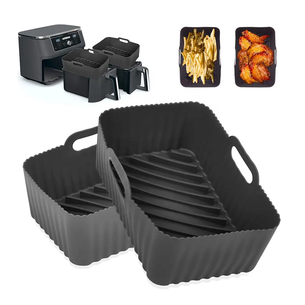 Silicone Air fryers Pot Reusable Air Fryer Silicone Basket Heat Resistant Easy Cleaning Square Silicone Air Fryer Liner