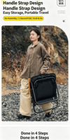 Chaise de camping pliante avec dossier, siège rembourré épaissi, accoudoirs en bois de hêtre, sangle de transport portable – Vente directe usine