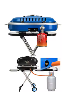 Grille de cuisson <span class=keywords><strong>en</strong></span> <span class=keywords><strong>fonte</strong></span> à 2 brûleurs Portable Barbecue à gaz de camping <span class=keywords><strong>en</strong></span> plein air avec chariot pliant pour campings et voyages - Product Image 2