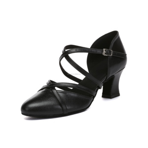 Zapatos <span class=keywords><strong>de</strong></span> <span class=keywords><strong>baile</strong></span> latino para mujer profesional <span class=keywords><strong>de</strong></span> otoño e invierno, cuero ultrafino negro con <span class=keywords><strong>punteras</strong></span> fabricadas por marca - Product Image 1