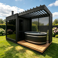 Nouvelle tendance : Sauna extérieur + terrasse + bain froid combinés avec du bois massif, couleur noire, SPA de jardin