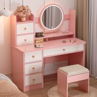 Table de maquillage moderne minimaliste en bois avec miroir éclairé et armoire de rangement pour chambre à coucher et petit appartement